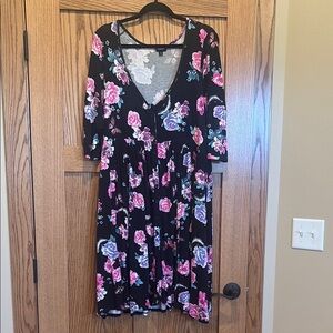 Torrid Pink and Red Midi Sundress with V-Neck